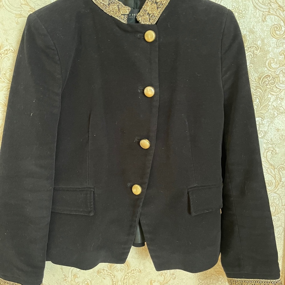 Zara Velvet Military Jacket Size Medium  Black  Embroidered Blazer